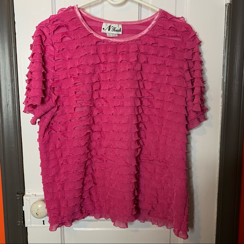 N Touch Y2K Pink Ruffled Short Sleeve Top